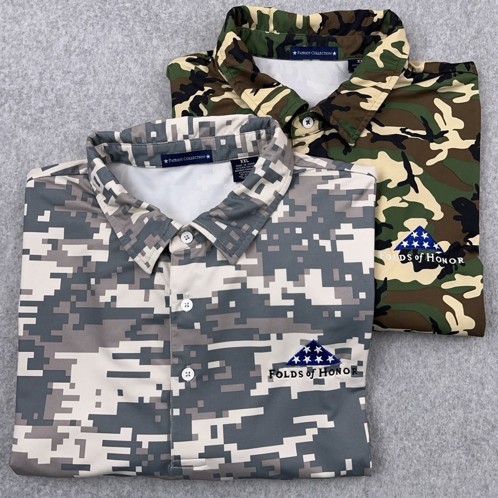 Patriot Folds Of‎ Honor Polo Shirt Camo Men's XXL Performance Golf LOT OF 2